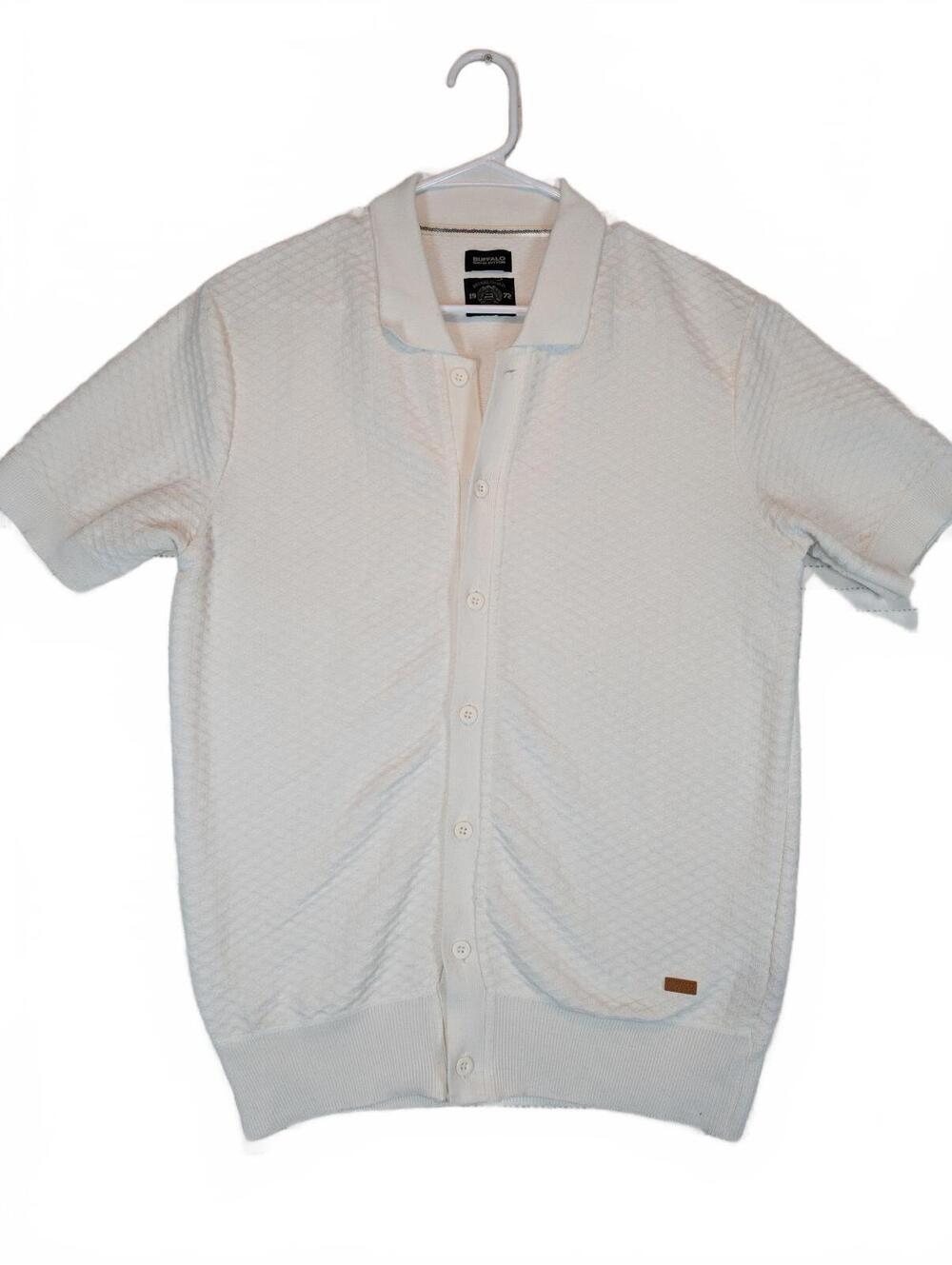 Buffalo David Bitton Textured Knit Button Polo Shirt Short Sleeve Mens Medium